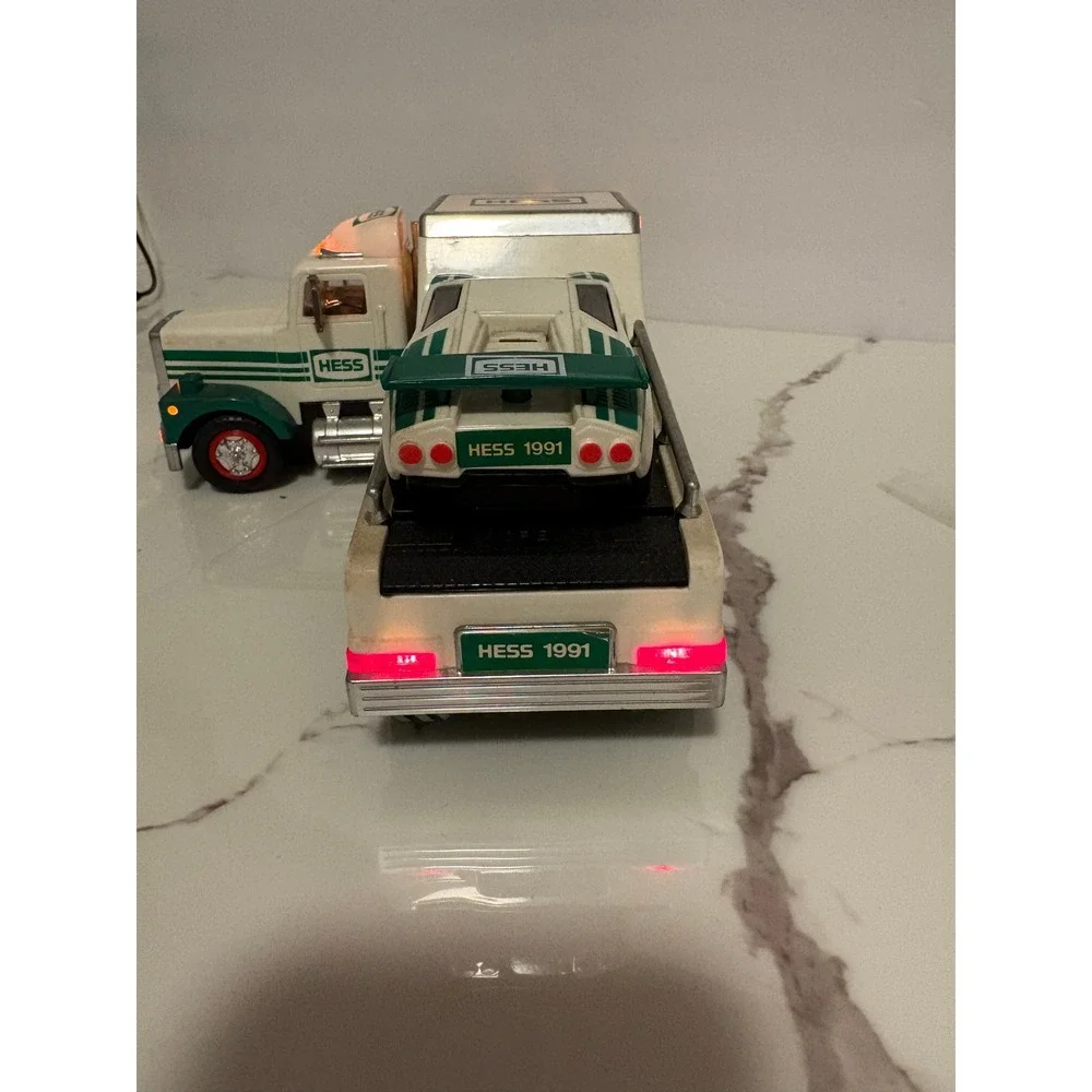 1991 Hess Toy Truck and Racer‎ Gasoline Semi Trailer with Working Lights Vintage
